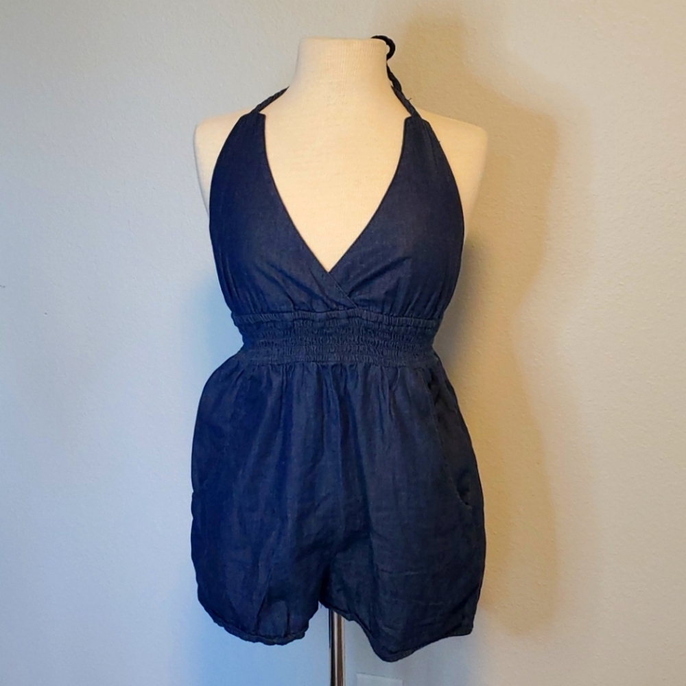 Dollhouse Short Romper with Tie Around the Neck